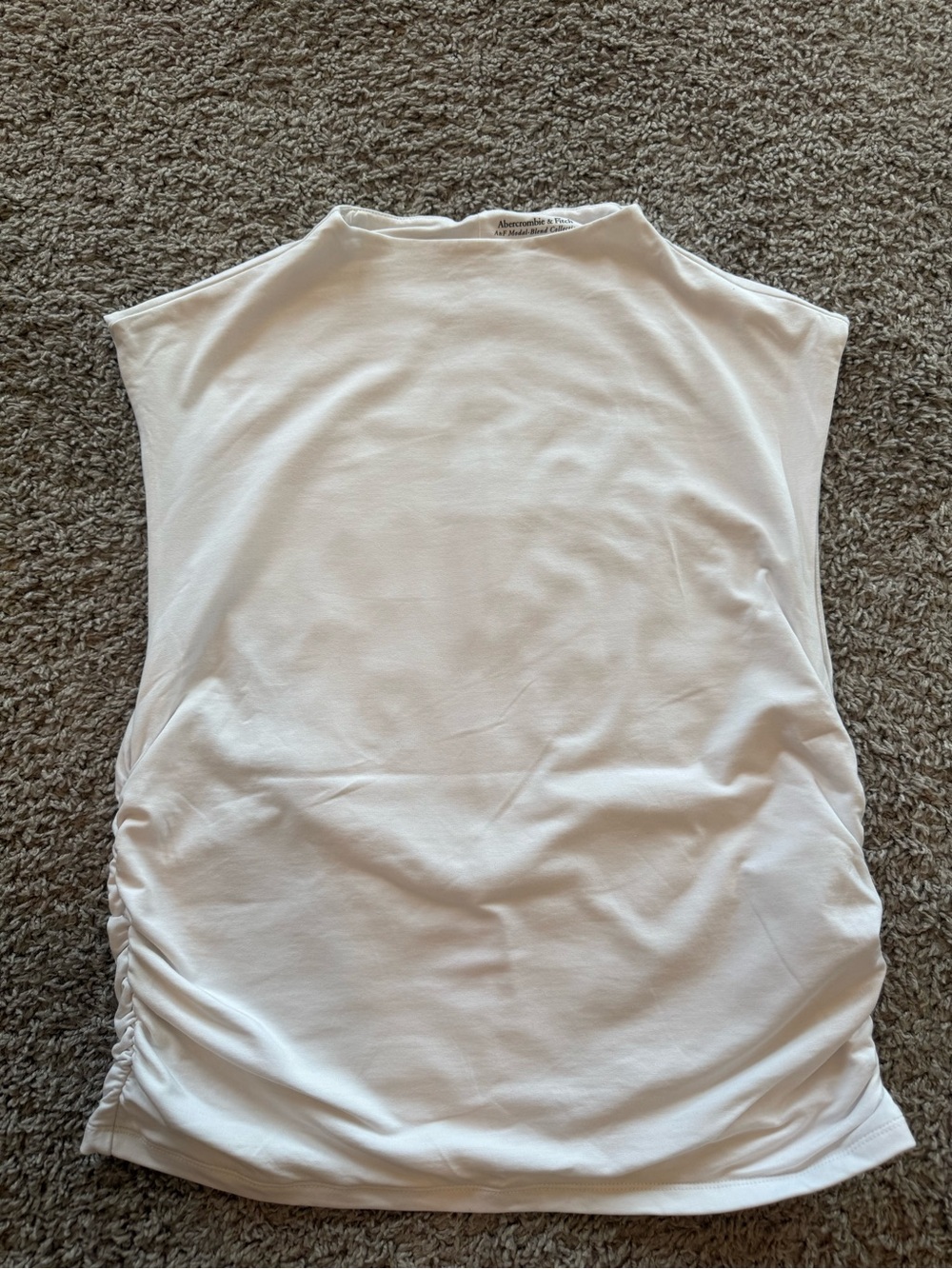 NWT A&F CottonModal/Elastane Blend Ruched Mock Neck Muscle Top, White, Sz Large
